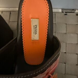 Prada Women's Black Wedges with Orange Insole
